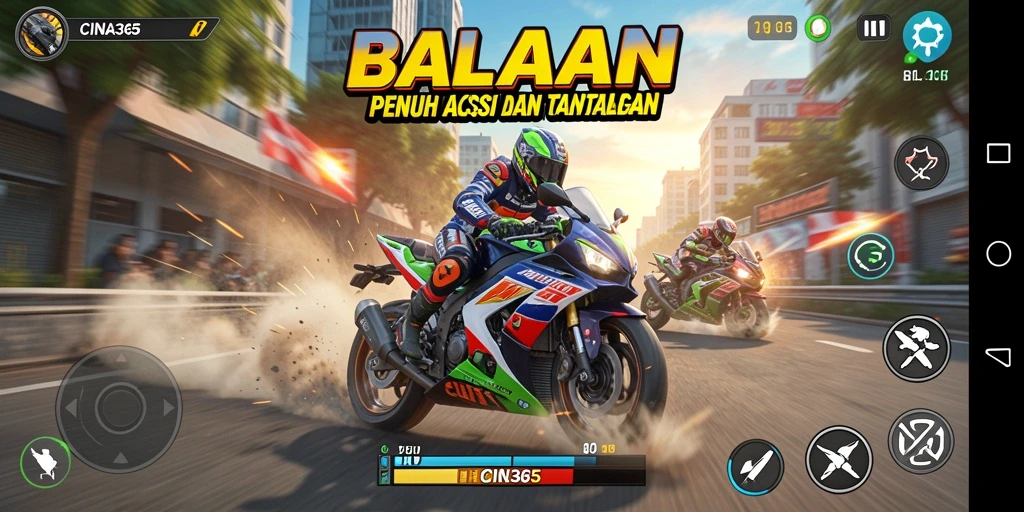 Gameplay mendebarkan dalam balapan motor CINA365.