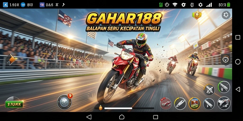 Screenshot GAHAR188 menampilkan balapan mobil yang intens dan menegangkan.