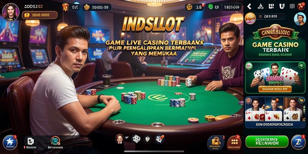 Screenshot utama INDSLOT menampilkan suasana kasino langsung yang mengasyikkan.