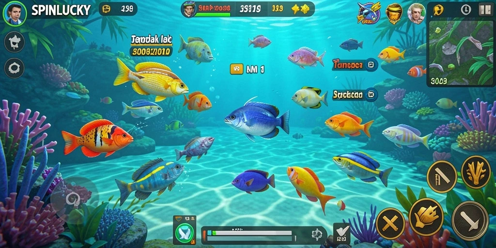 Tampilan menarik dari gameplay Tembak Ikan SPINLUCKY.